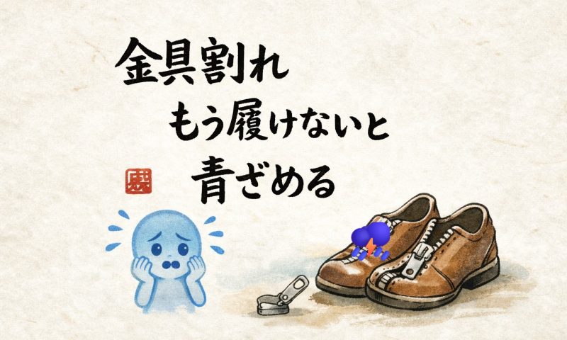 壊れたファスナースライダーと革靴を描いた川柳アイキャッチ画像