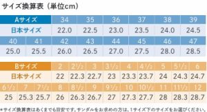 フィンコンフォートのサイズ表 AサイズとBサイズを日本サイズに換算した一覧