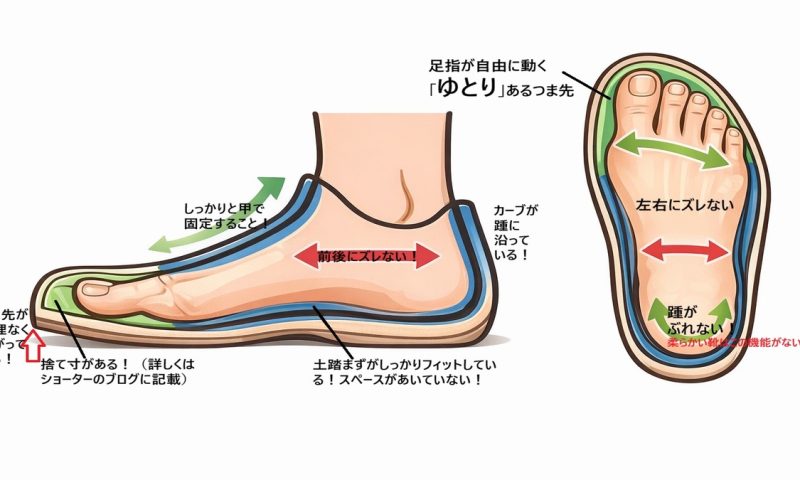 フィンコンフォートのサイズ選びと捨て寸の考え方を示した図解